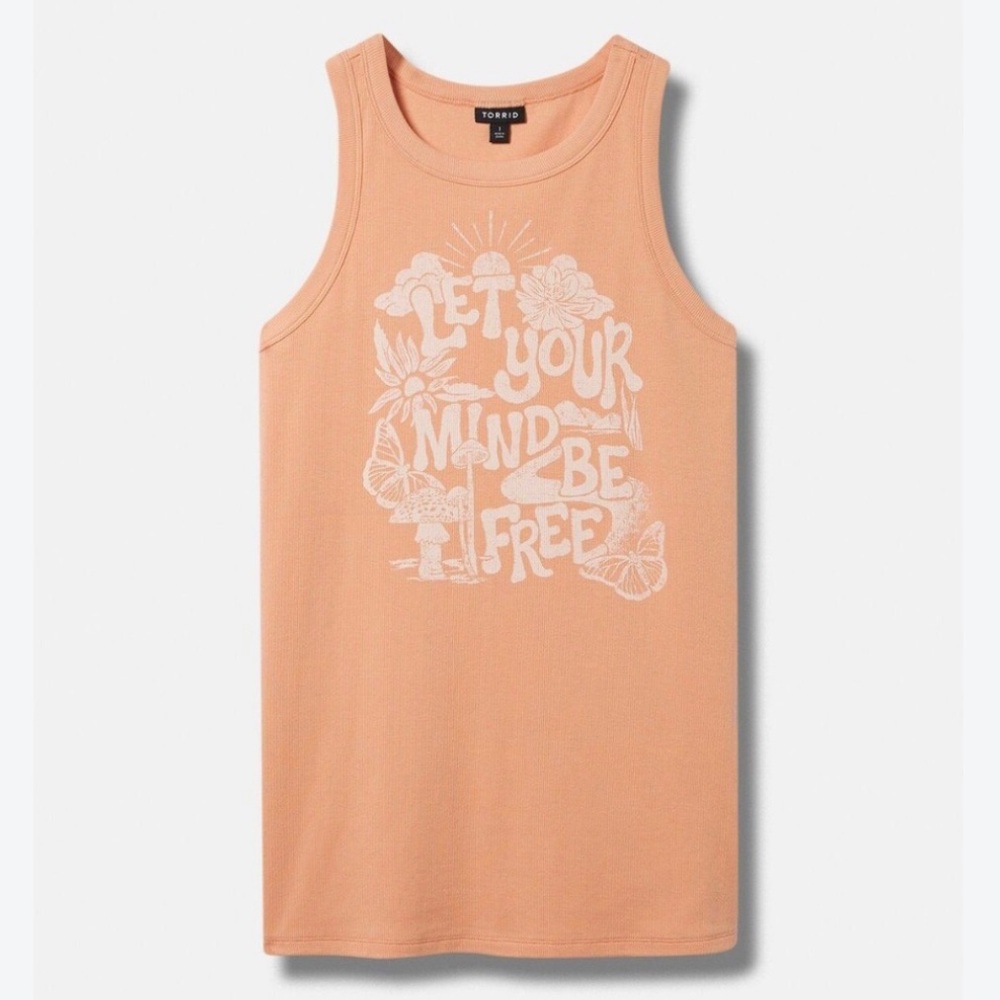 Torrid Peach Graphic Tank Top - Let Your Mind Be Free Boho Cotton 4X